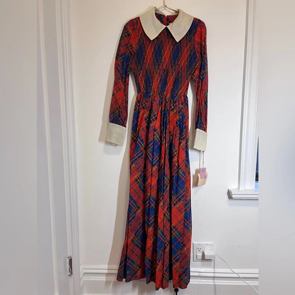 Long plaid collared dress vintage red black white Plymouth Christmas holiday! - Picture 11 of 12